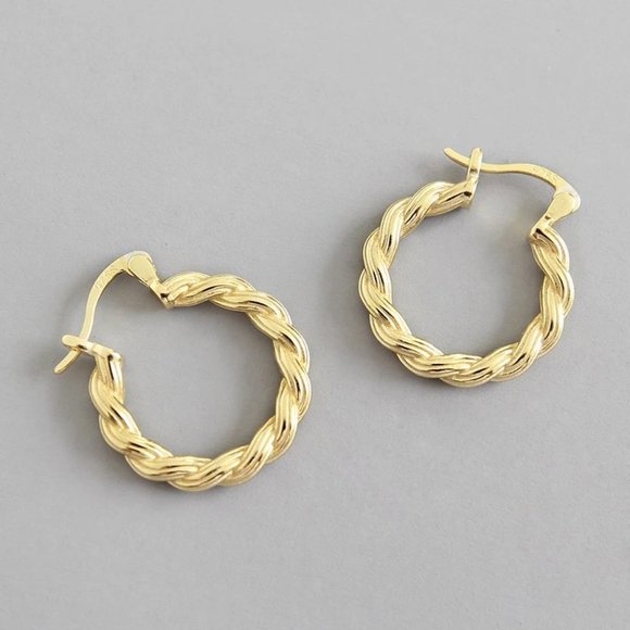 #NEW 925 Sterling Silver Round Braided Hoop Earrings - Picture 5 of 6